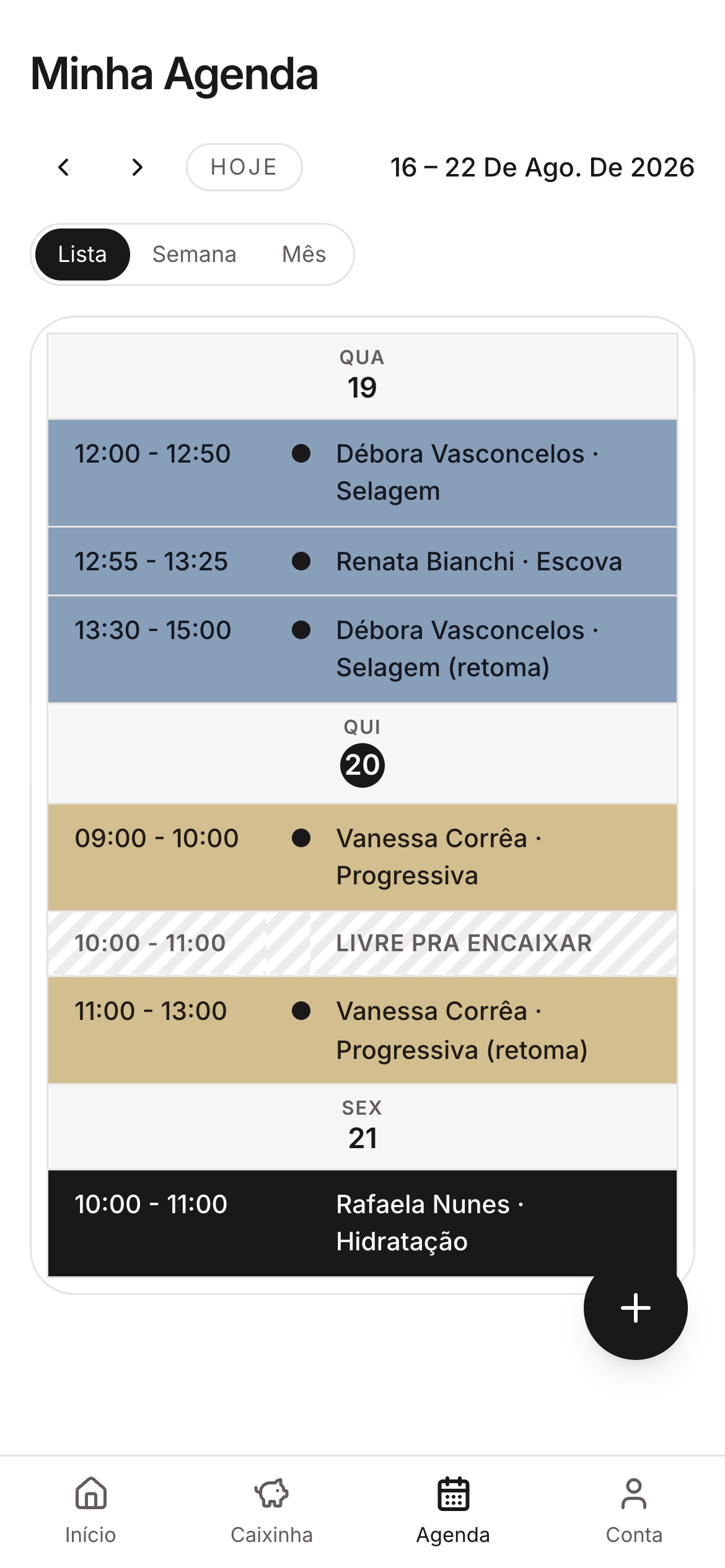 Agenda em lista com a janela livre