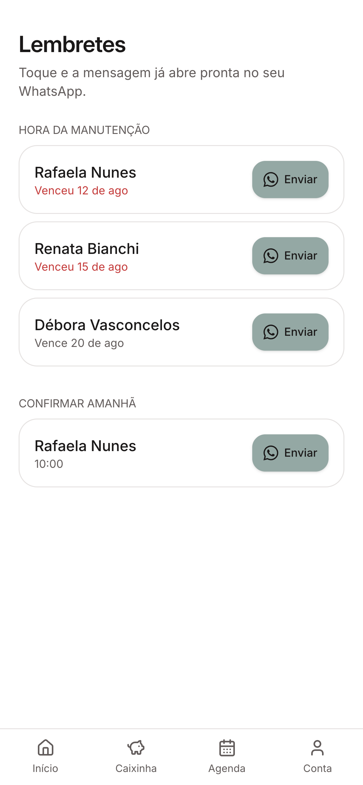 Tela de lembretes